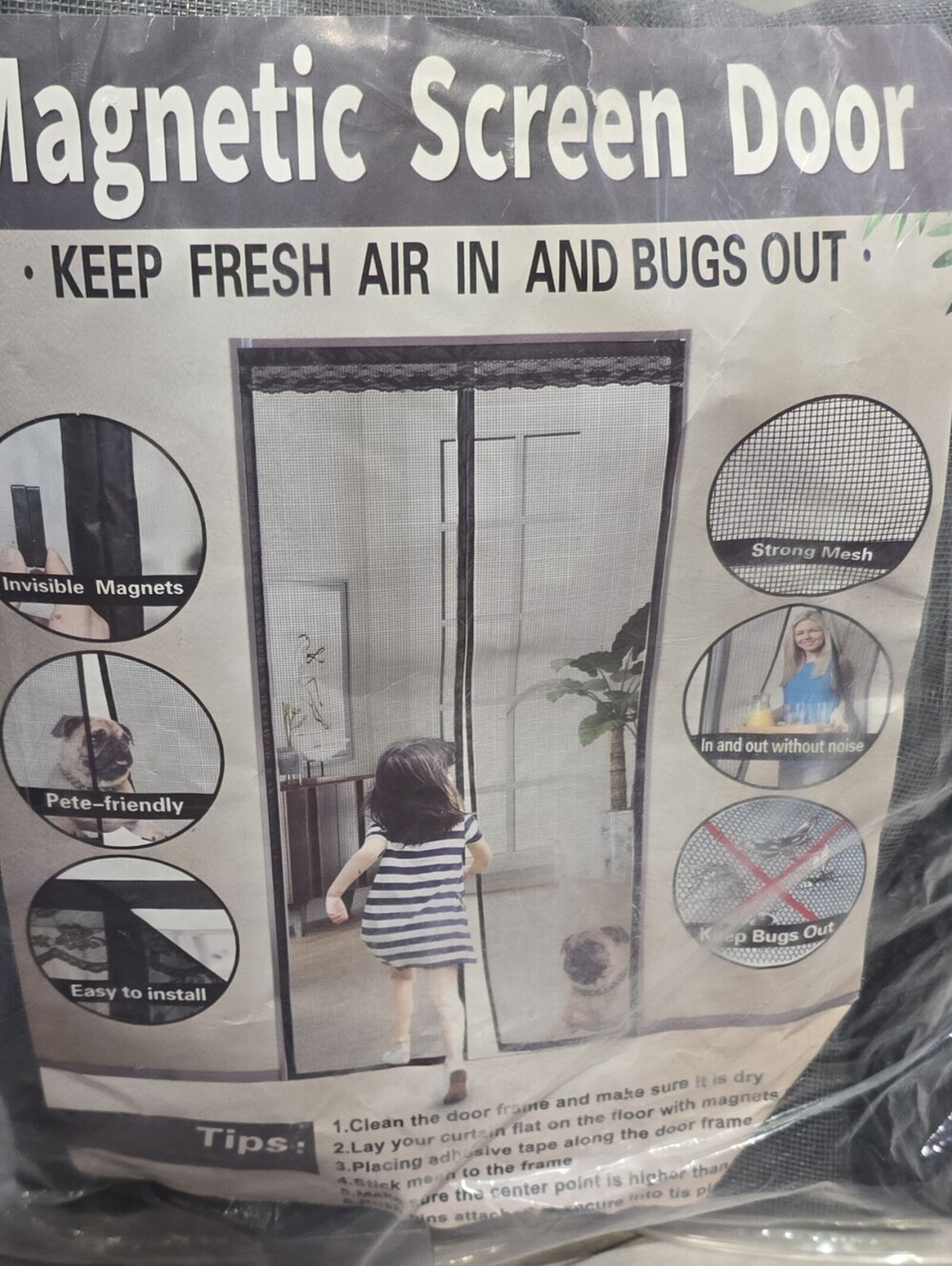 Magnetic Screen Door Black Mesh 107x246cm Invisible Magnets Pet-Friendly